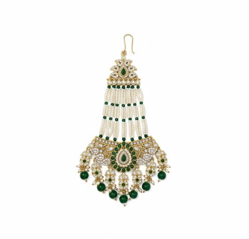 Antique Green Passa with Pearl Work
