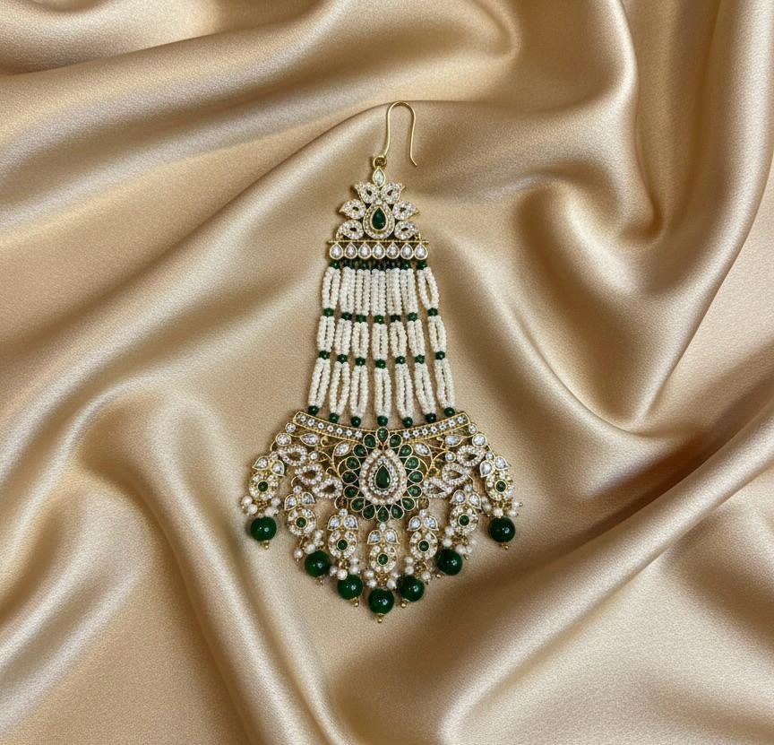 Antique Green Passa with Pearl Work