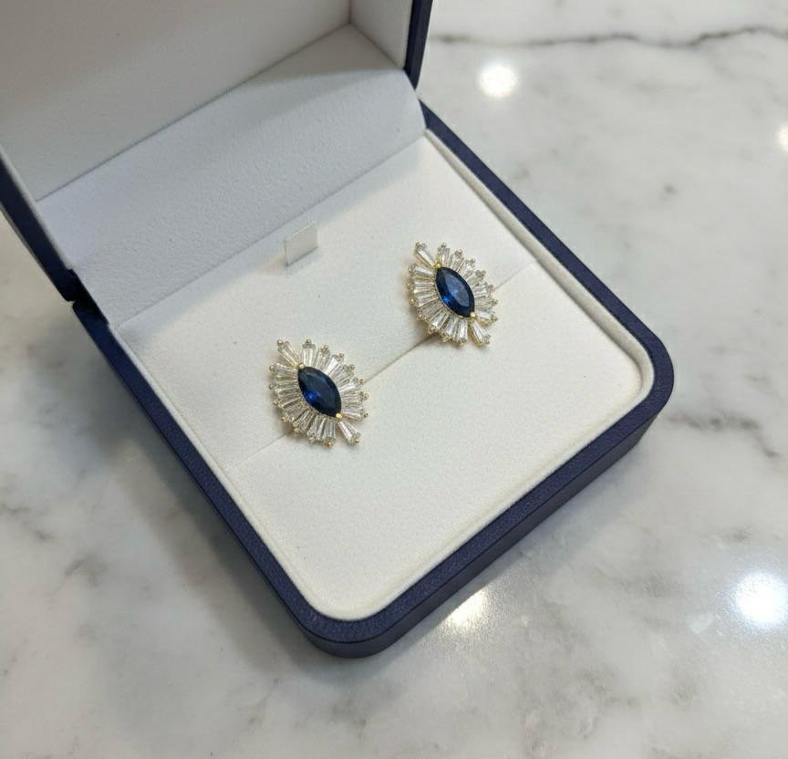 Azure Spark American Diamond Gold-Plated Earrings