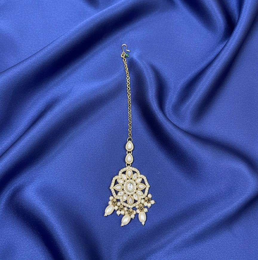 Elegant AD Stone Golden Maang Tikka