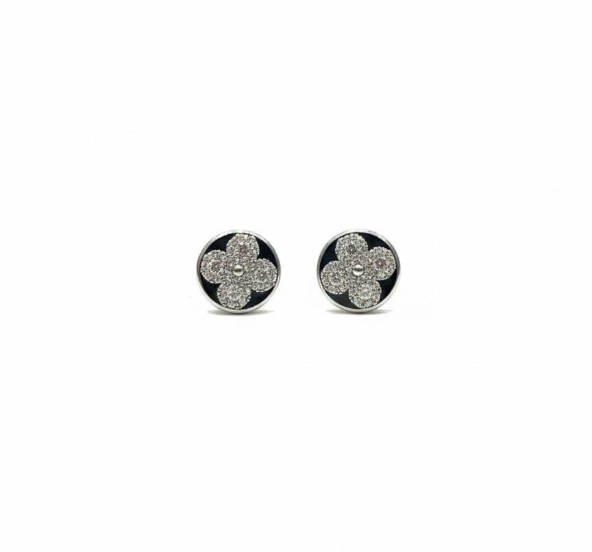 Black American Diamond Silver Plated Stud Earrings – Stylish AD Tops