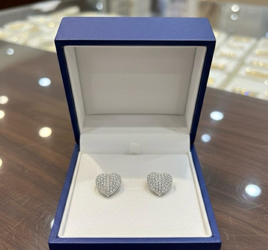 Heart Shape American Diamond Silver Plated Stud Earrings – Designer AD Tops