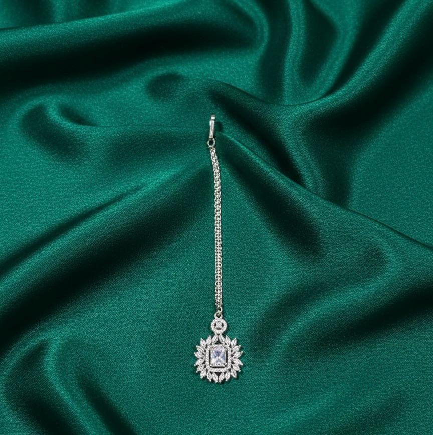 Elegant AD Stone Silver Maang Tikka