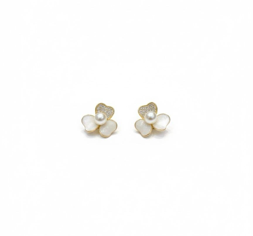 White Pearl American Diamond Gold Plated Earrings with Italian Sheet Work – Designer AD Tops
