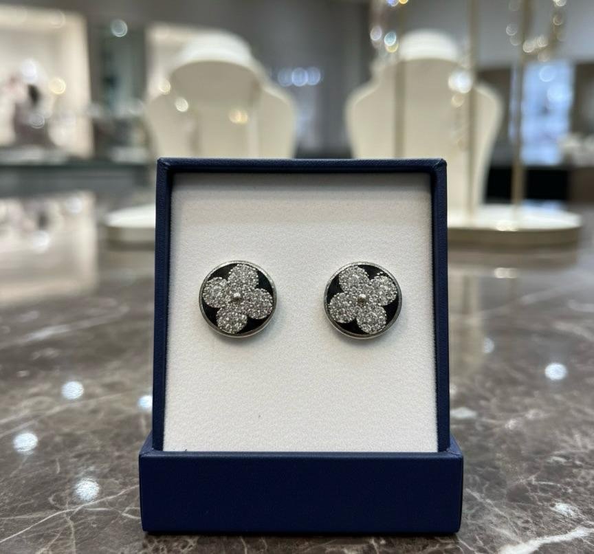Black American Diamond Silver Plated Stud Earrings – Stylish AD Tops