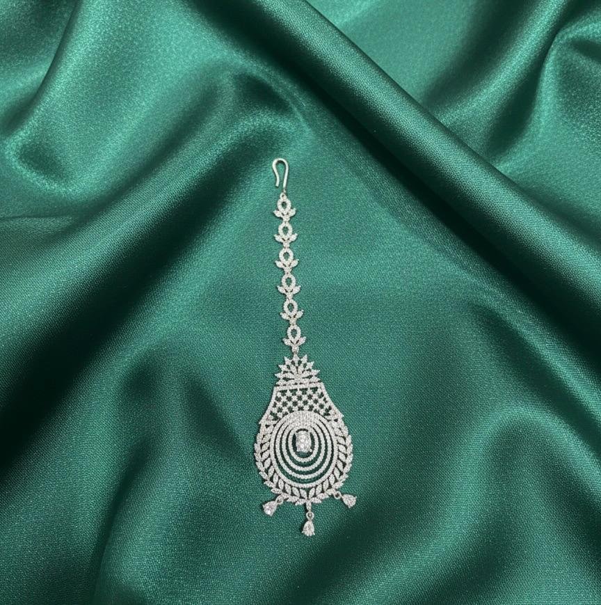 Classic AD Stone Silver Finish Maang Tikka