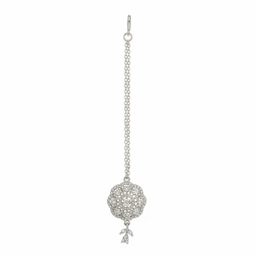 Graceful AD Stone Silver Colour Maang Tikka