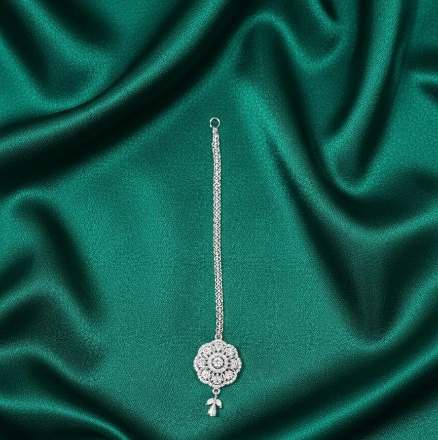 Graceful AD Stone Silver Colour Maang Tikka