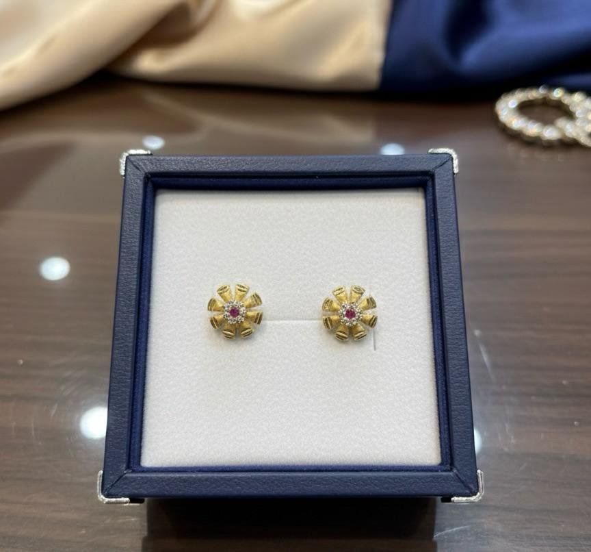 Meena Color American Diamond Gold Plated Stud Earrings – Designer AD Tops