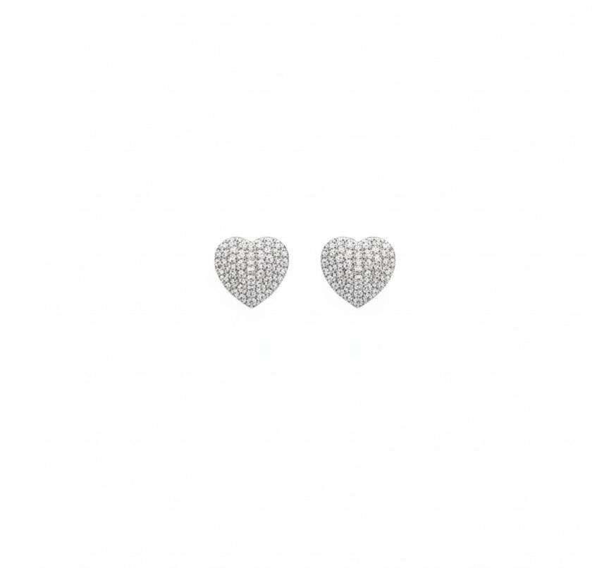 Heart Shape American Diamond Silver Plated Stud Earrings – Designer AD Tops