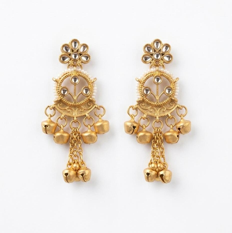 Anti-Tarnish Matte Gold Polish Kundan Earrings