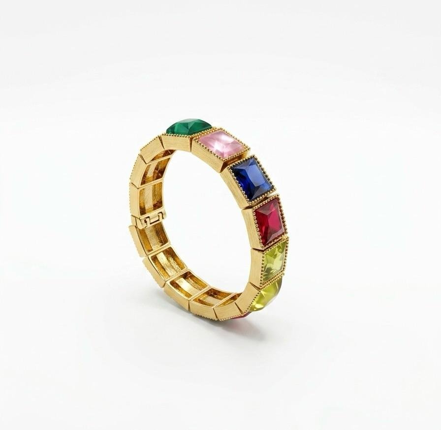 Anti-Tarnish Gold Polish Multi-Color Square Stone Bracelet