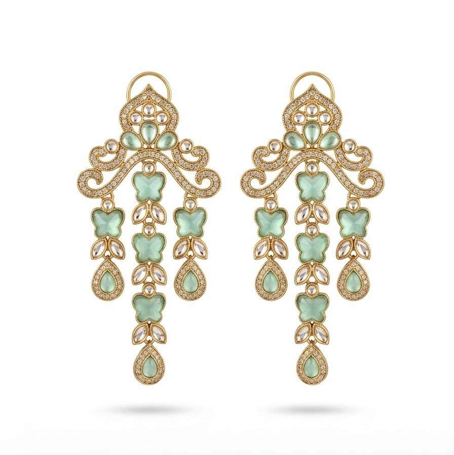 Anti-Tarnish Gold Polish Mint Green Butterfly Earrings