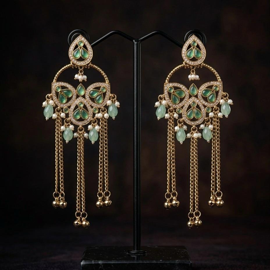 Anti-Tarnish Gold Polish Mint Green Floral Earrings