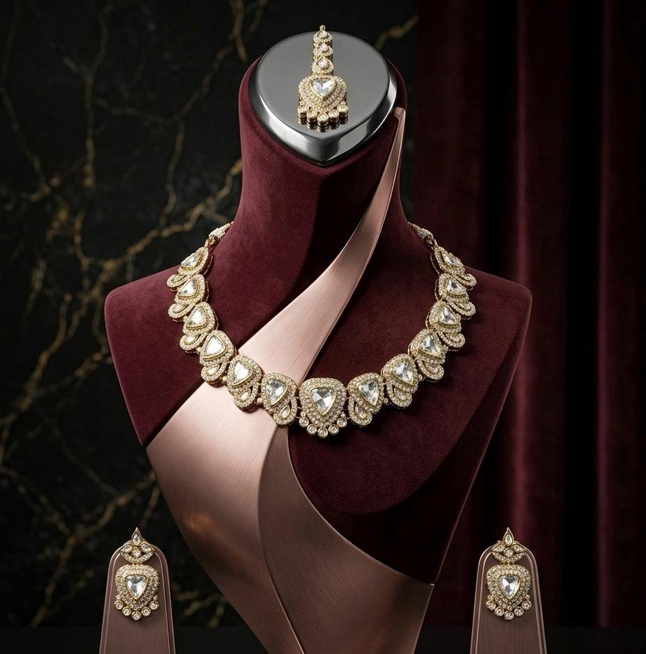 Kundan Golden Polish Neck Jewellery Set