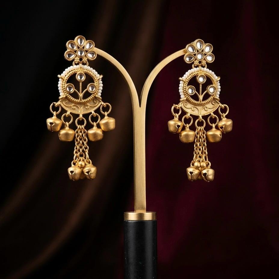 Anti-Tarnish Matte Gold Polish Kundan Earrings