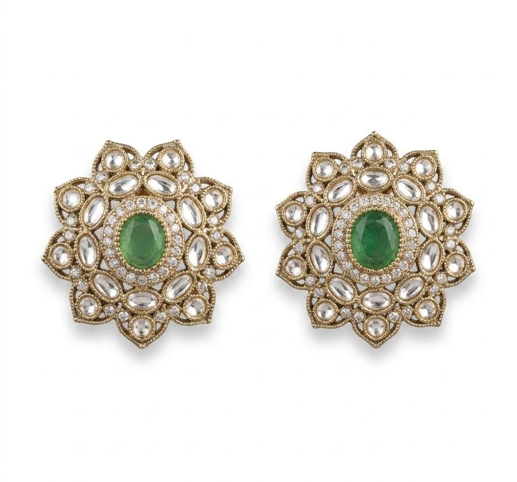 Anti Tarnish Gold Polish Emerald Green Earrings