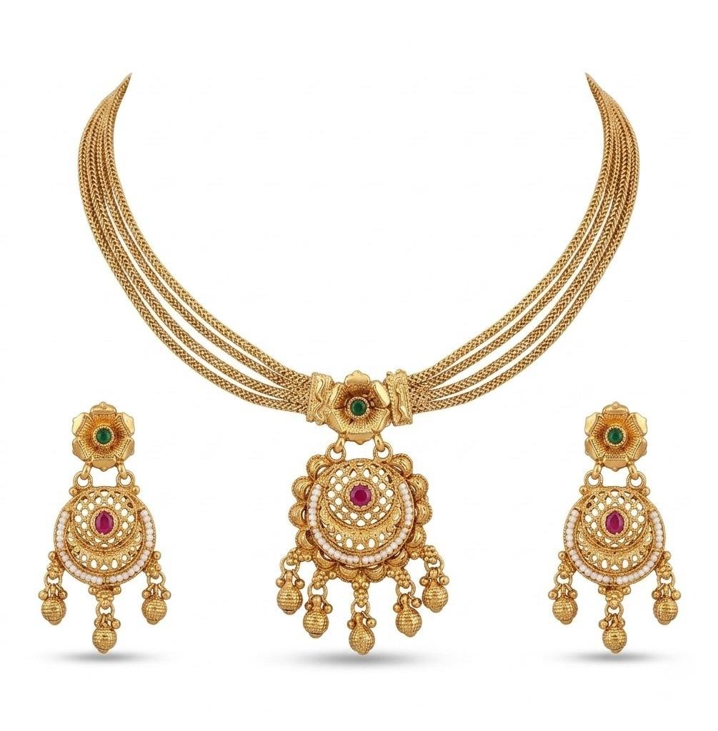 South Indian Gold Polish Neck Jewellery Set