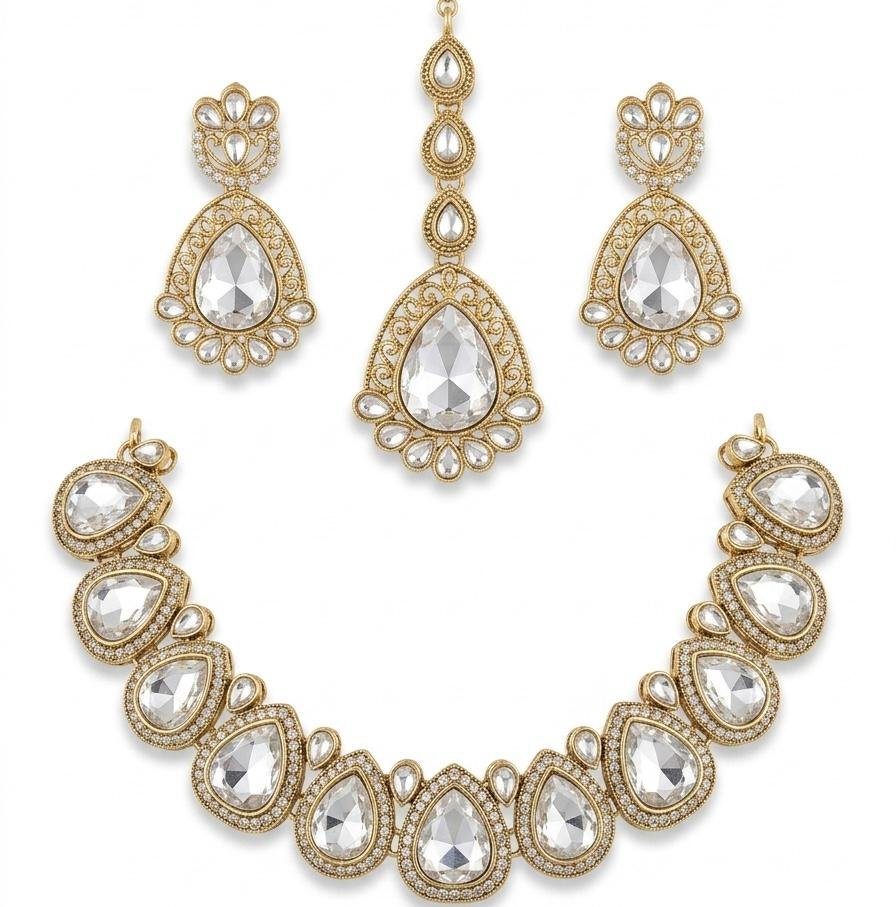 Kundan Golden Polish Neck Jewellery Set