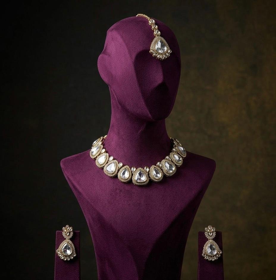 Kundan Golden Polish Neck Jewellery Set