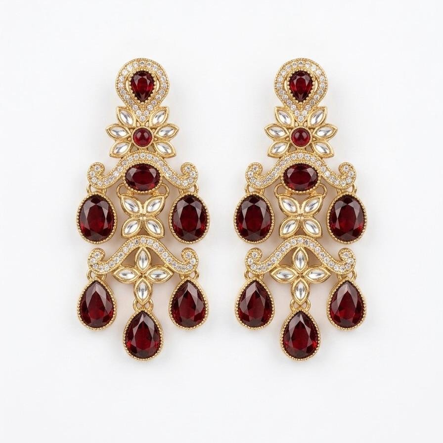 Anti-Tarnish Gold Polish Mehroom Ruby & Kundan Earrings