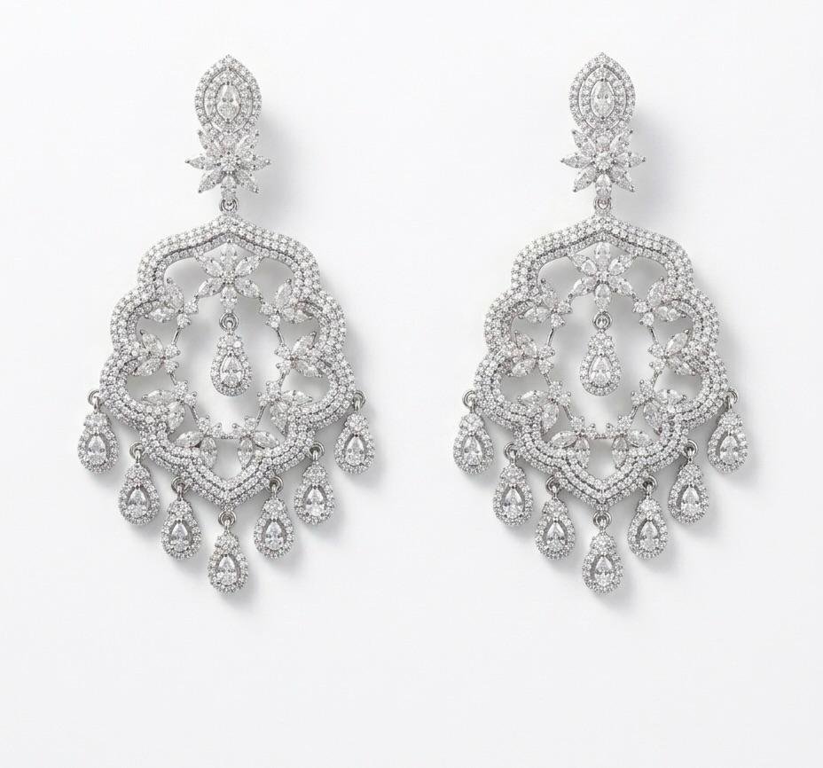 Silver Polish White Stone Earrings – Elegant Minimal Jewellery