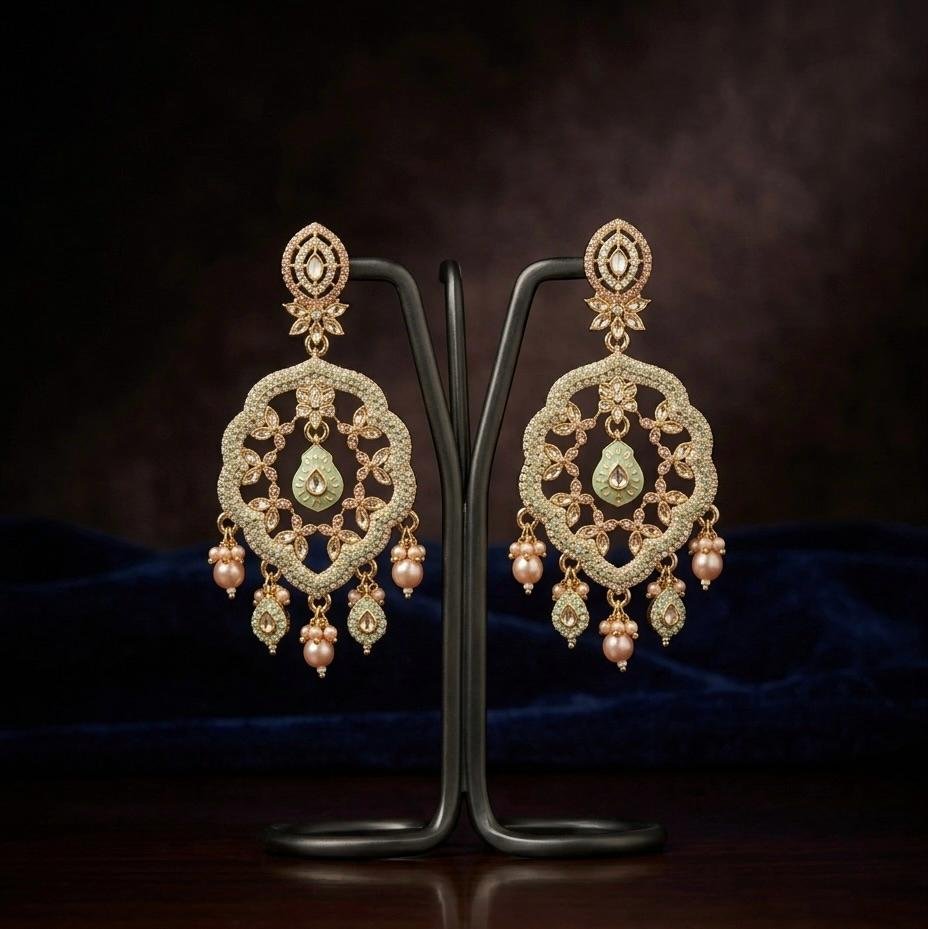 Anti-Tarnish Gold Polish Mint Green & Pearl Earrings