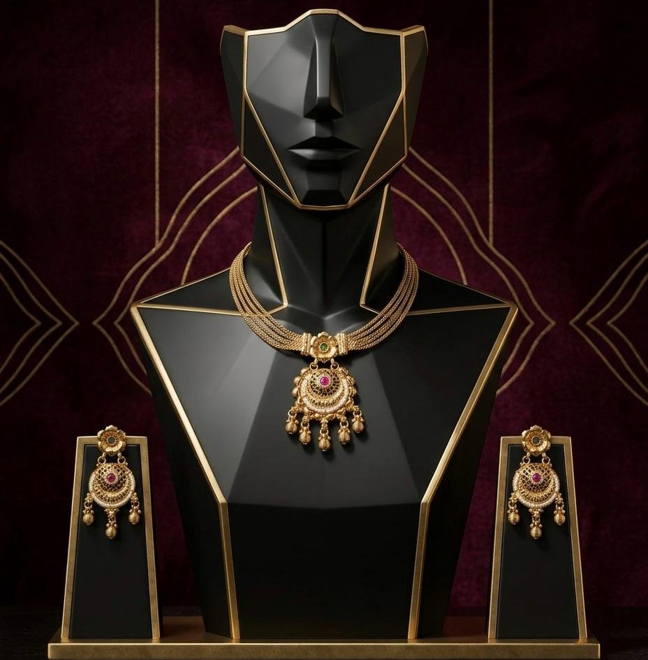 South Indian Gold Polish Neck Jewellery Set