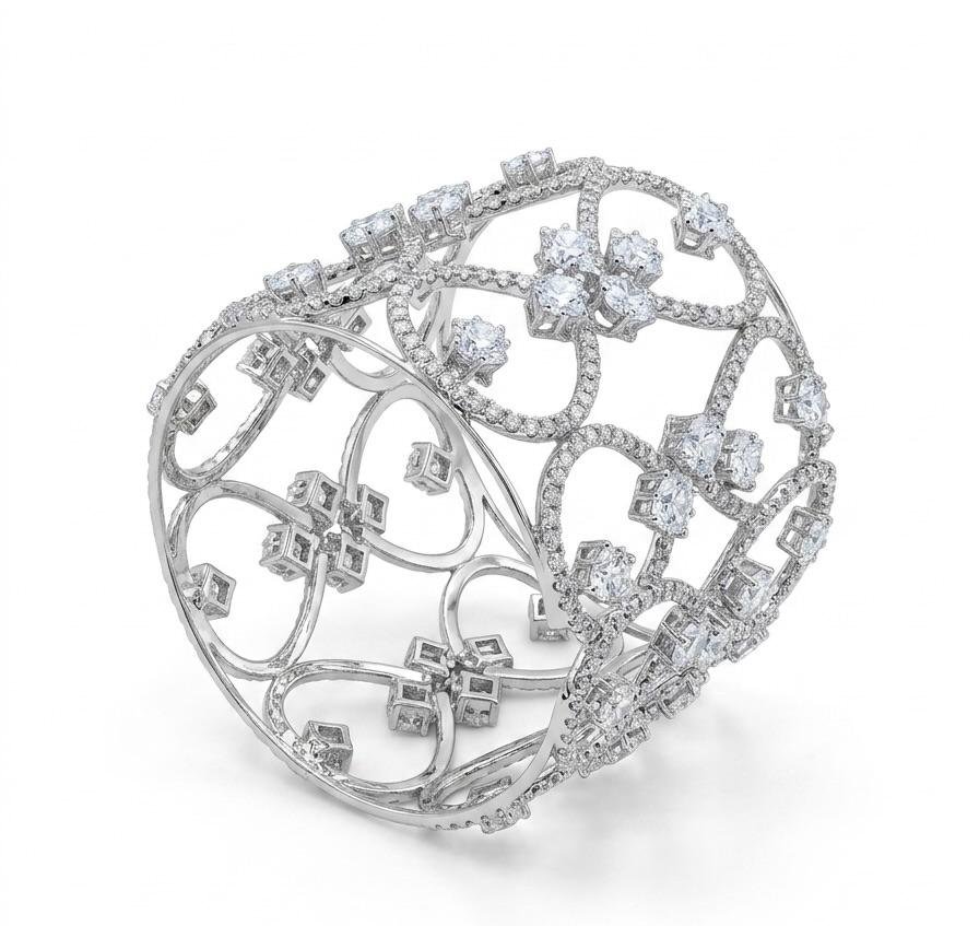 Zeyra Floral Silhouette American Diamond Statement Cuff