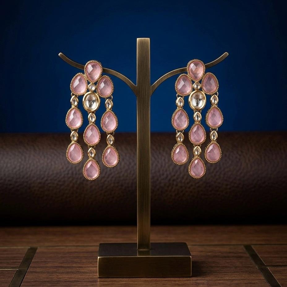 Anti-Tarnish Gold Polish Pastel Pink Teardrop Earrings