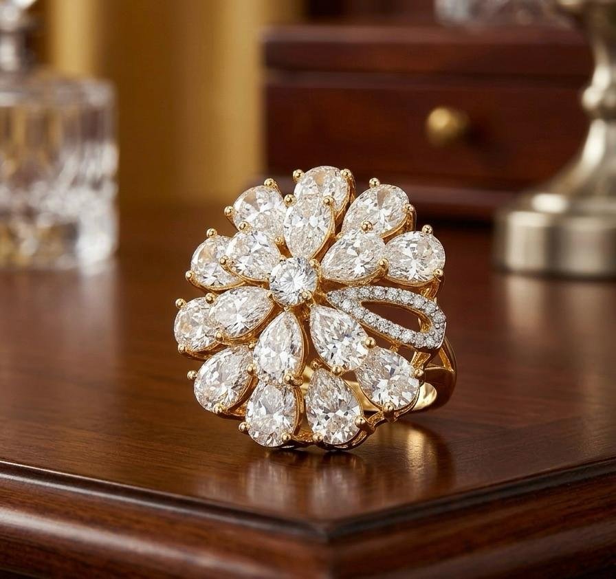 American Diamond AD Golden Ring Elegant & Premium Design