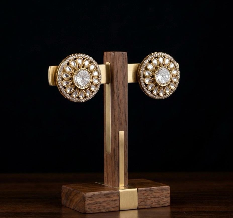 Anti Tarnish Gold Polish White Kundan Earrings