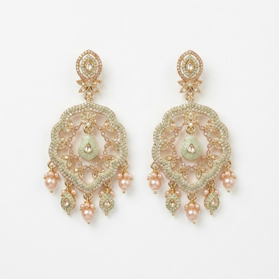Anti-Tarnish Gold Polish Mint Green & Pearl Earrings