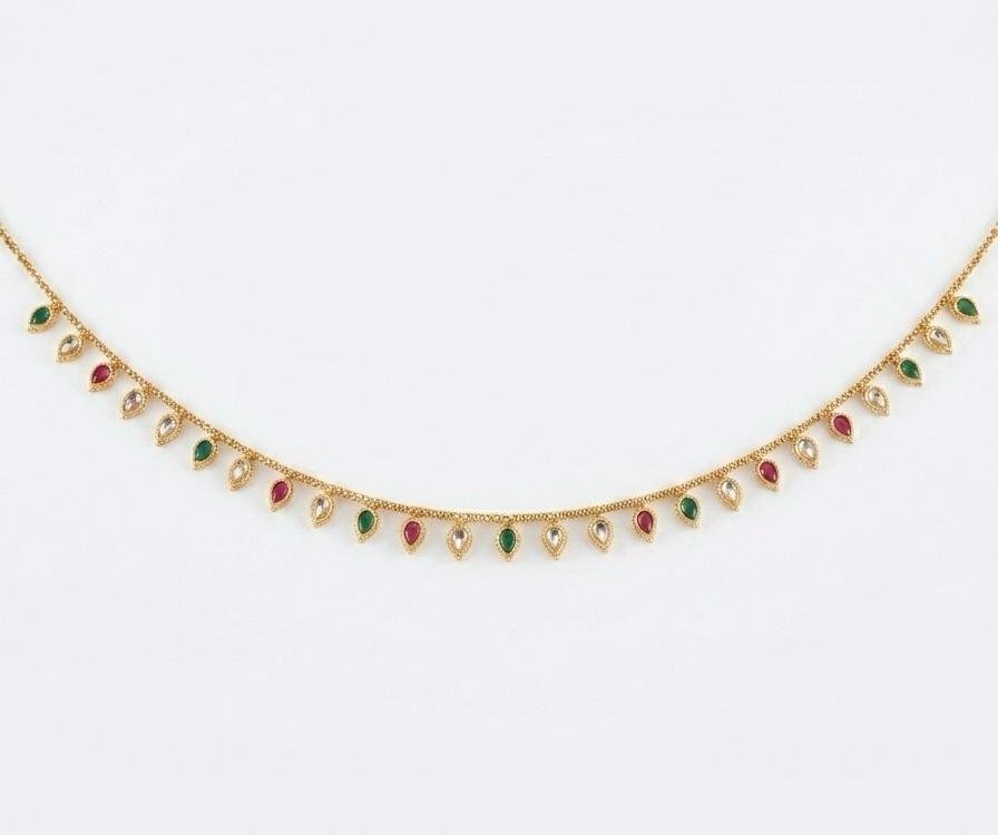 Golden Polish Reverse AD Ruby & Emerald Stone Kamarband
