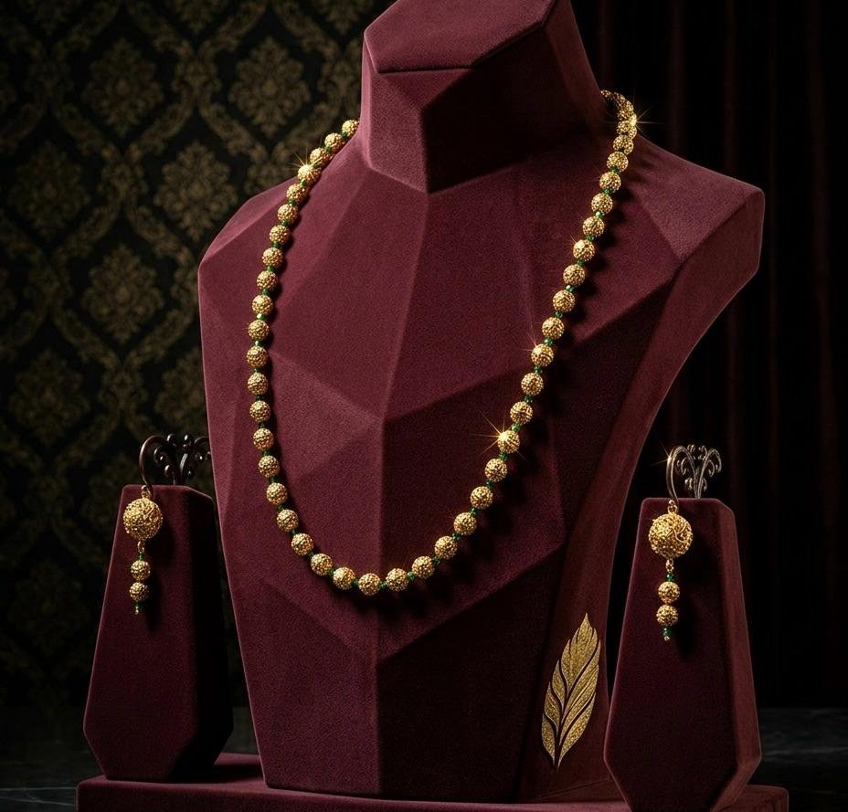 Green Color Matar Mala Golden Polish