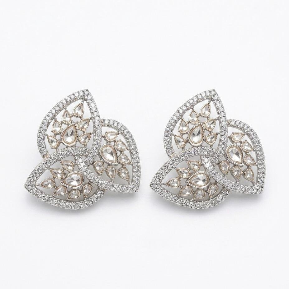 Anti-Tarnish Silver Polish White Kundan Earrings