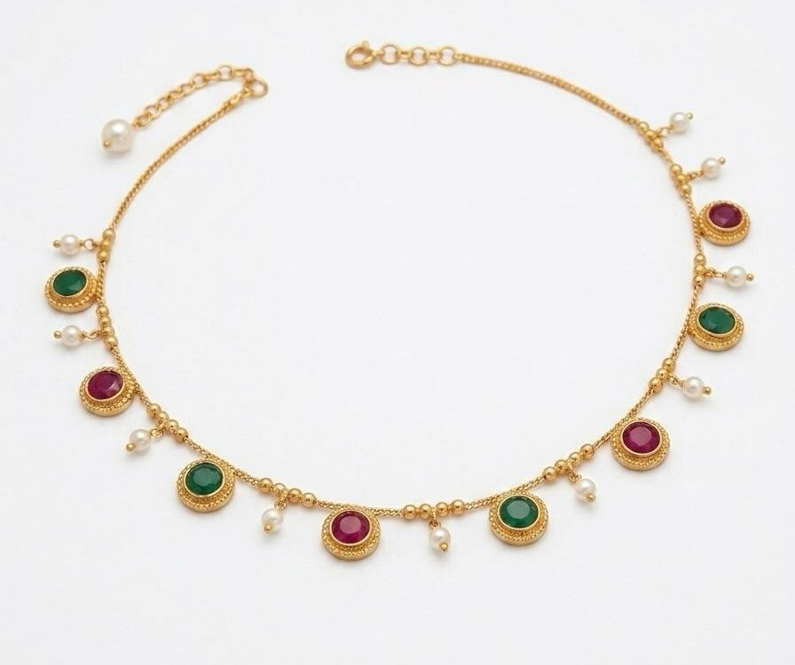 Golden Polish Ruby & Emerald Stone Kamarband