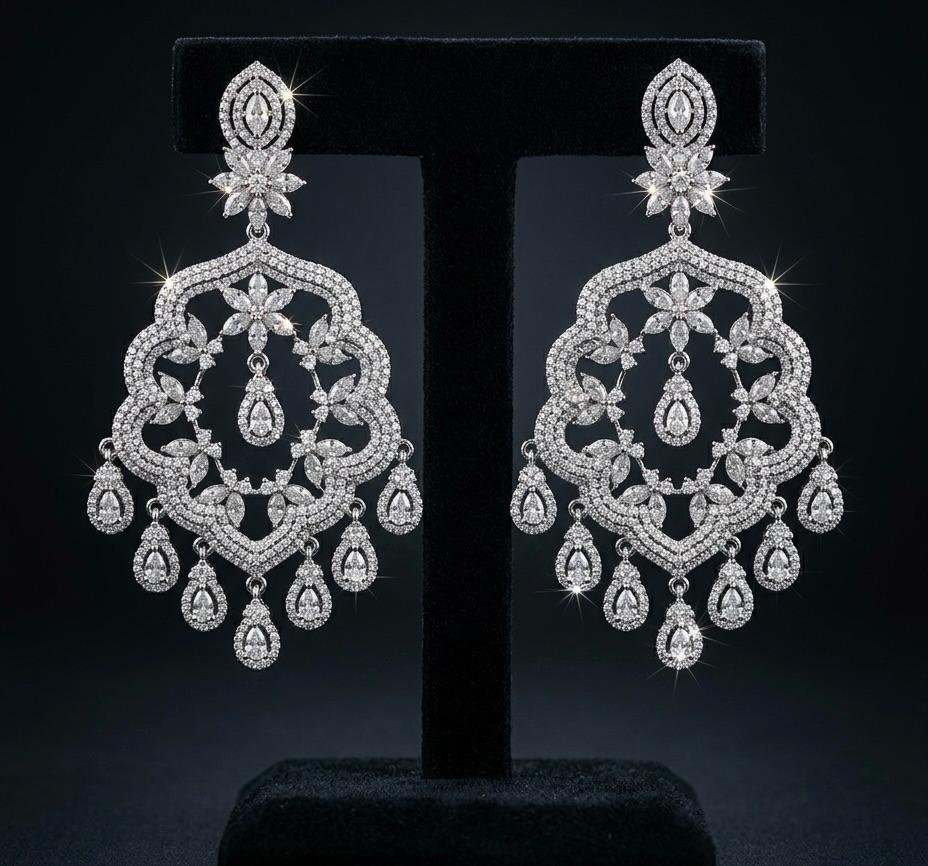 Silver Polish White Stone Earrings – Elegant Minimal Jewellery