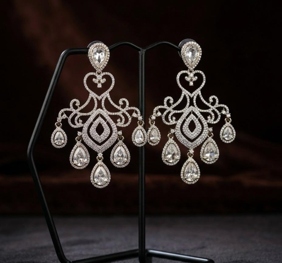 Silver Polish White Kundan Earrings – Elegant Traditional Jewellery