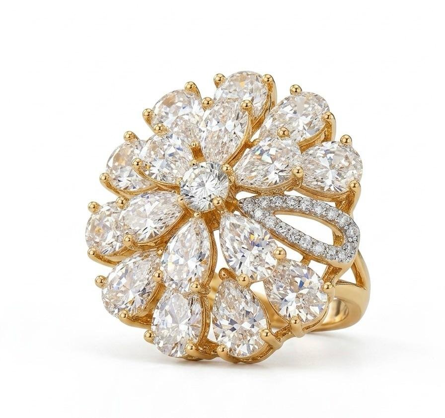American Diamond AD Golden Ring Elegant & Premium Design
