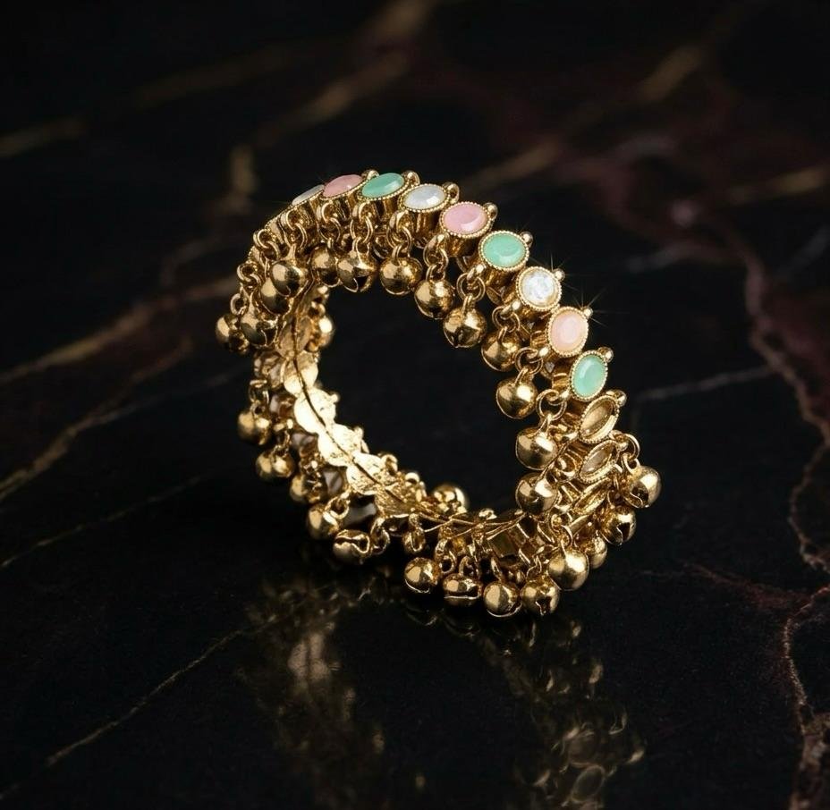 Anti-Tarnish Gold Polish Pastel Multi-Color Stone Ghungroo Bracelet
