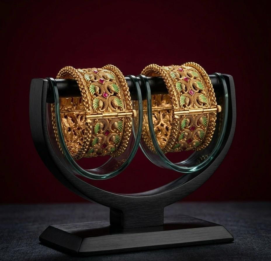 Anti-Tarnish Gold Polish Peacock Light Green Meenakari Work Ruby Pink Stone Bangles