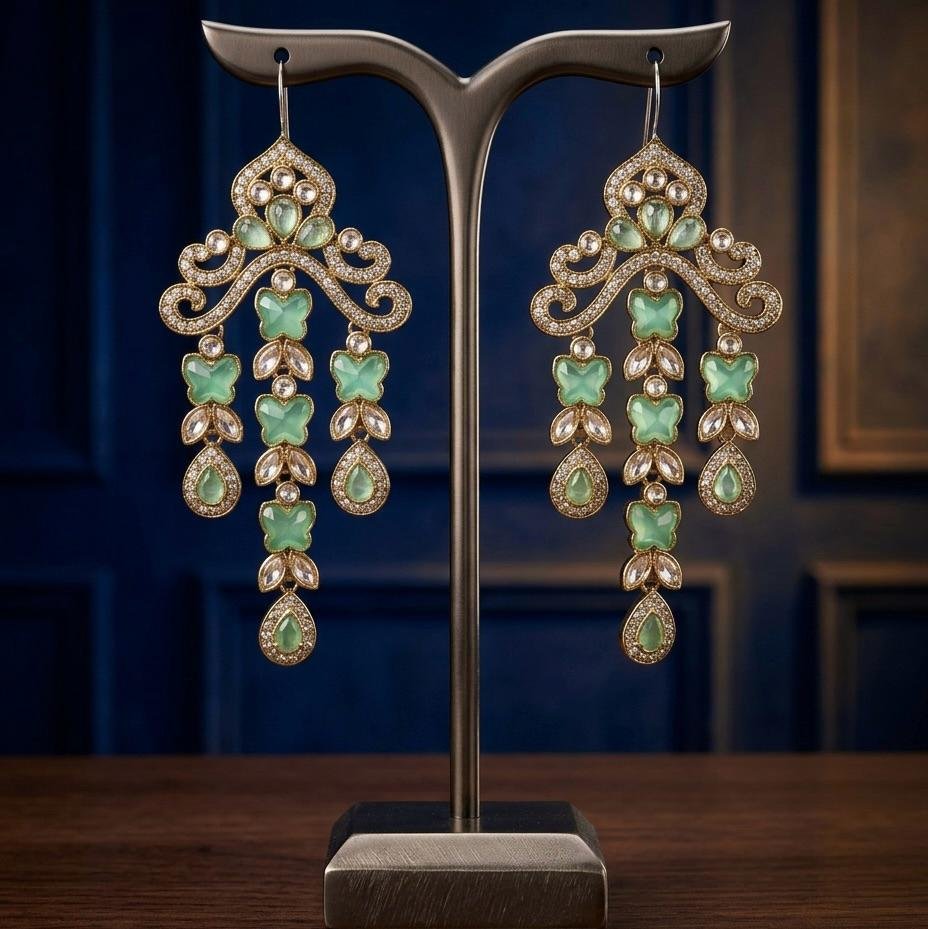 Anti-Tarnish Gold Polish Mint Green Butterfly Earrings