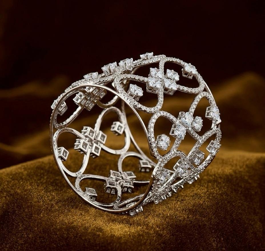 Zeyra Floral Silhouette American Diamond Statement Cuff