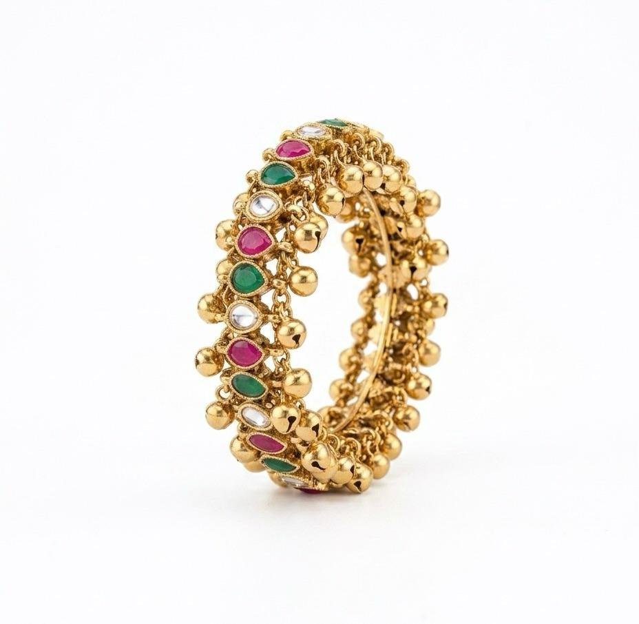 Anti-Tarnish Gold Polish Ruby, Emerald & White Kundan Bracelet