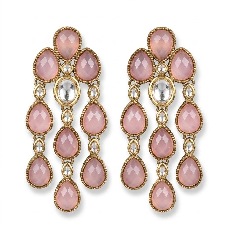 Anti-Tarnish Gold Polish Pastel Pink Teardrop Earrings