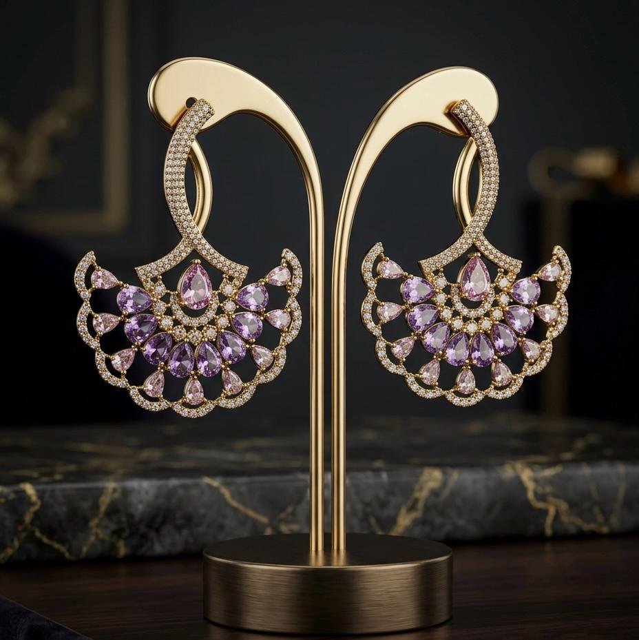Anti-Tarnish Gold Polish Purple Stone Earrings
