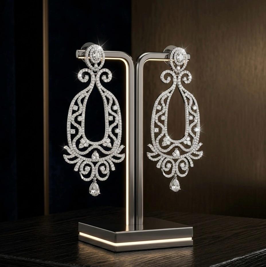 Anti-Tarnish Silver Polish White Zircon Earrings