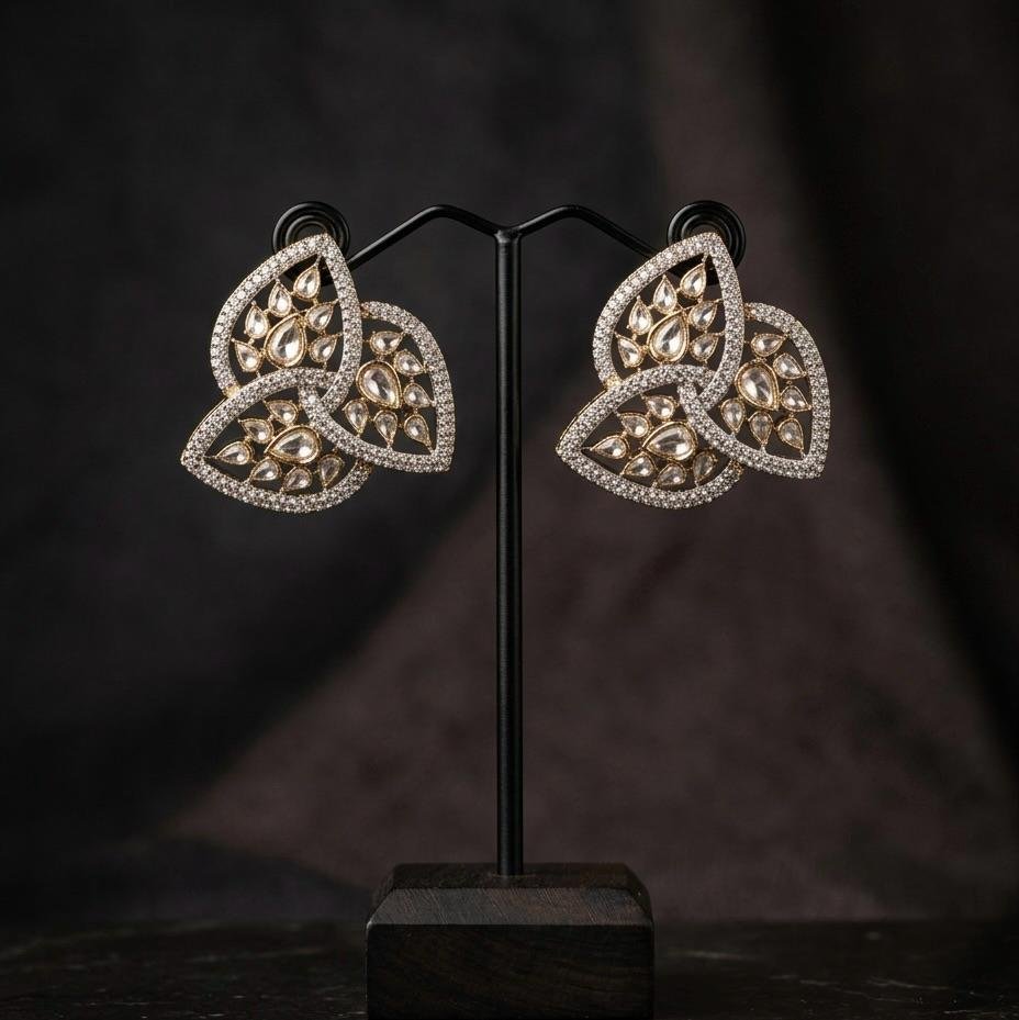 Anti-Tarnish Silver Polish White Kundan Earrings