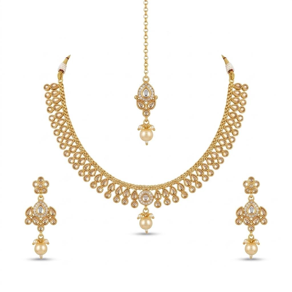 Temple Gold Plated Neck Jewellery Set